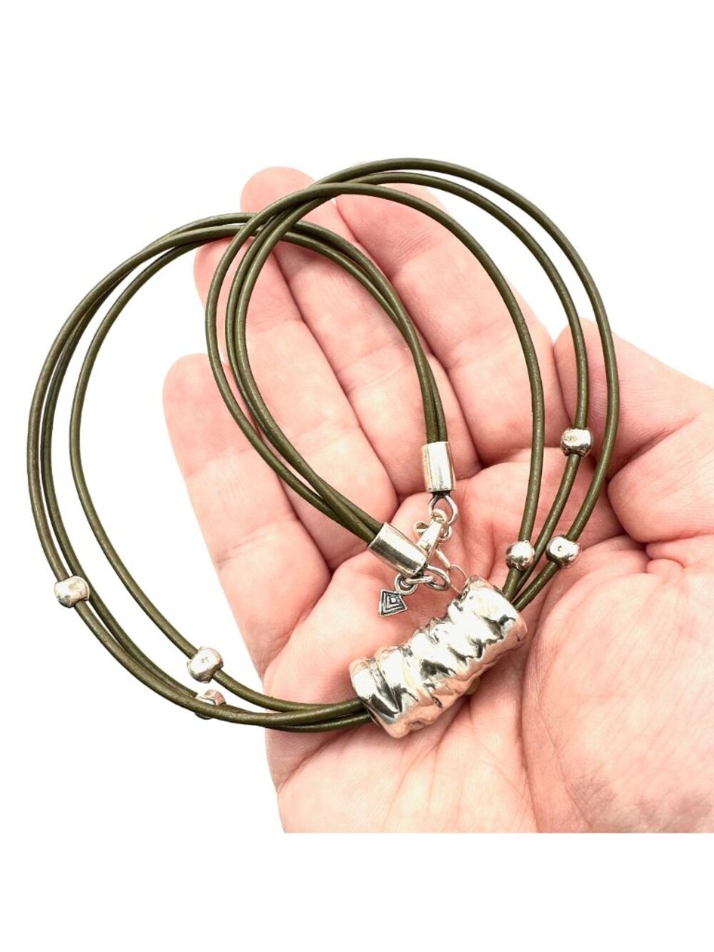 SILPADA Necklace Olive Green Leather Sterling Silver Electroform Pendant